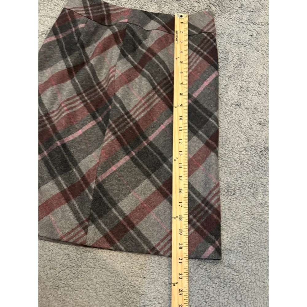Ann Taylor Wool Blend Tweed Plaid Pencil Skirt Women's 0P Gray Maroon